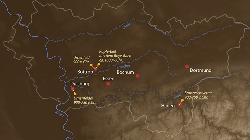 Fundstellen zur Bronzezeit (Quelle: Dießenbacher Tewissen Informationsmedien) Fundstellen zur Bronzezeit (Quelle: Dießenbacher Tewissen Informationsmedien)