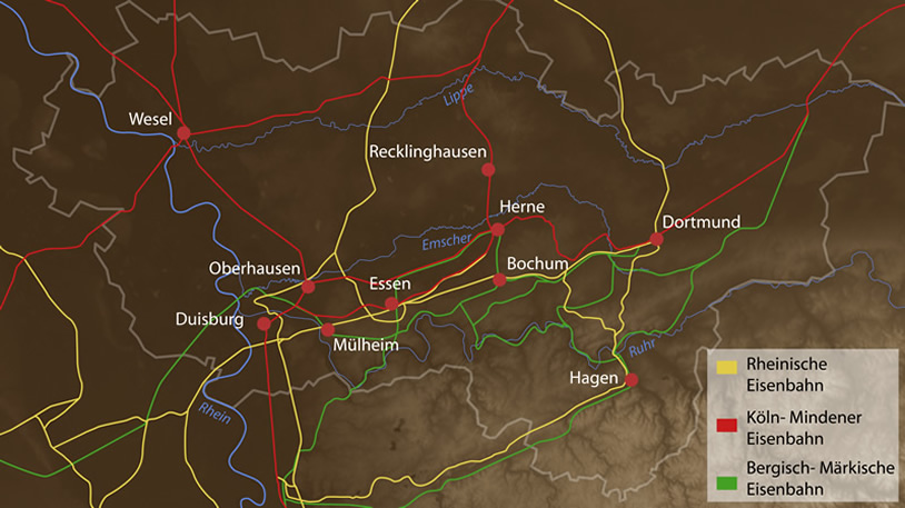 Das Eisenbahnnetz um 1880 (Quelle: Dießenbacher Tewissen Informationsmedien)