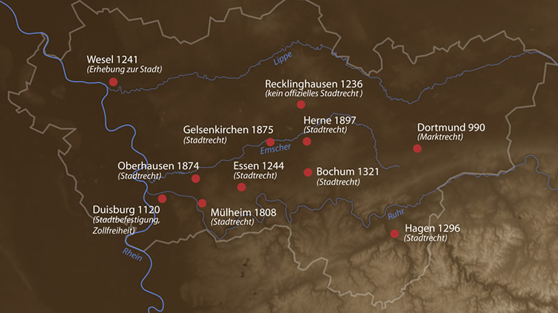 Städtegründungen im Ruhrgebiet (Quelle: Dießenbacher Tewissen Informationsmedien)