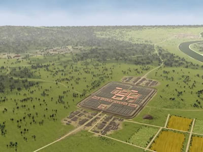 Legionslager Vetera castra II auf dem Fürstenberg bei Xanten, virtuelle Rekonstruktion (Quelle: Dießenbacher Tewissen Informationsmedien)